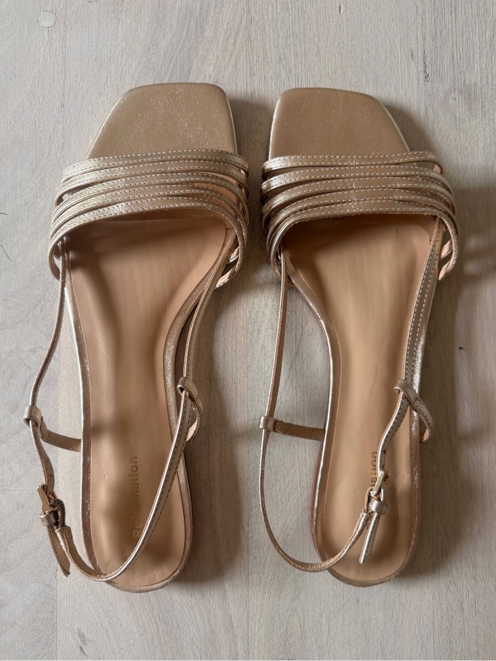 Reformation Millie Lattice Gold Strappy Square-Toe Slingback Sandals - SZ 9